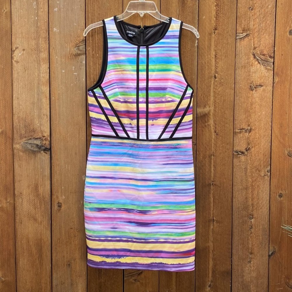 Bebe watercolor sheath dress sz L